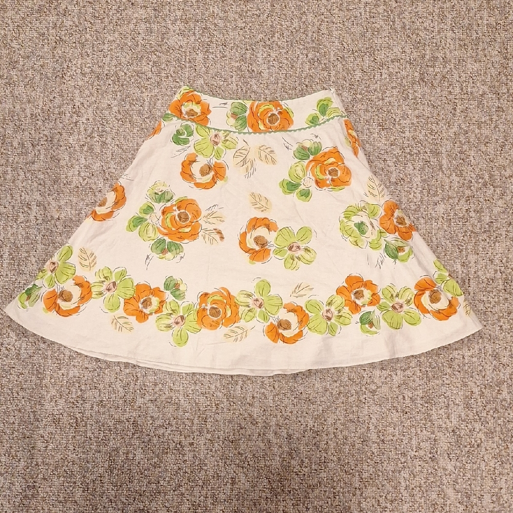 Vintage Liz Claiborne Floral A-Line Skirt - Orange and Green